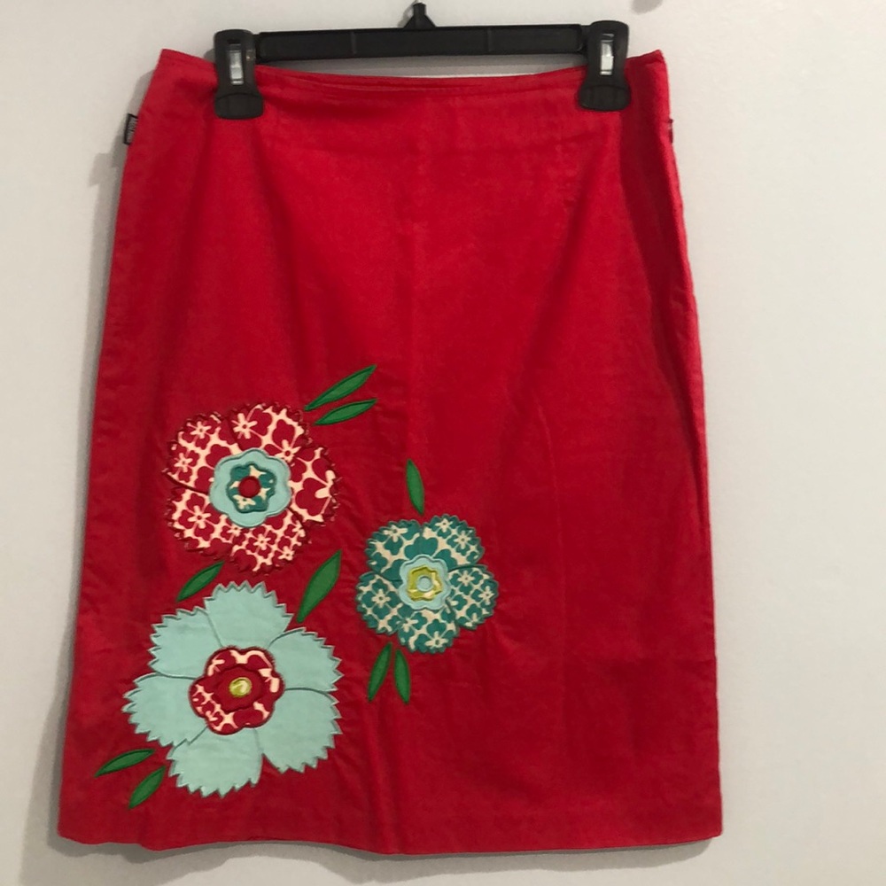 Moschino Jeans Red Flower Patchwork Skirt  | Size USA 10